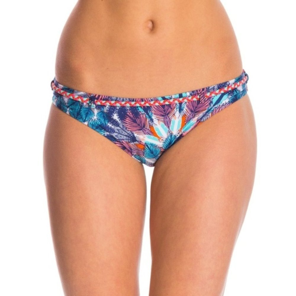 MINKPINK Tropical Leaf Print Bikini Bottoms Coral Teal Blue‎ Botanical Tropical